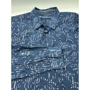 Tommy Bahama Men's X Large‎ Long Sleeve Silk Cotton Blend Blue Floral Tropical